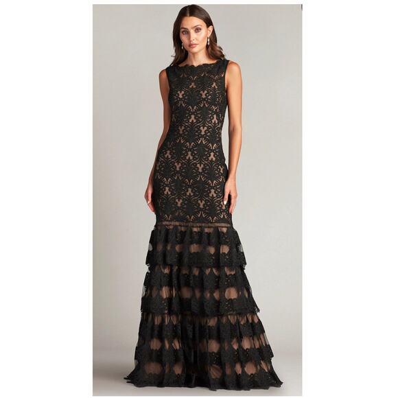 NWT Tadashi Shoji Aniyah Tiered Embroidered Tulle Gown size 10 - Picture 1 of 2